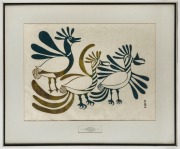 LUCY QINNUAYUAK (Canadian, 1915&ndash;1982), Feathered Trio, (1963), linocut signed, 50/50, mounted and framed with a plaque reading "Presented to his excellency D. O. Hay, High Commissioner for Australia to Canada on April 2, 1964 by the diplomatic corps in Ot - 2