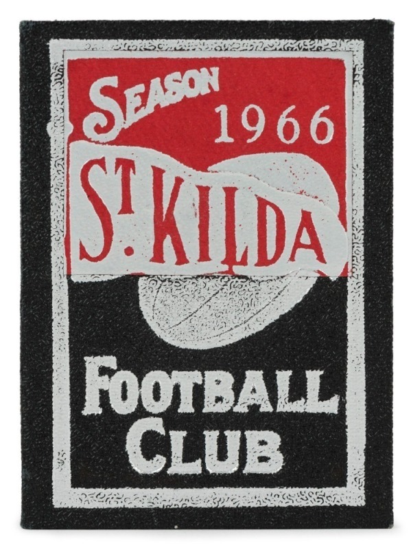 ST. KILDA: 1966 Member's Season Ticket (#242), with Fixture List, details of the Club Leadership & holes punched for each game attended; issued in the name of G. Moss. Additionally hand-stamped "CLUB DONOR". St Kilda finished in 2nd position on the ladde