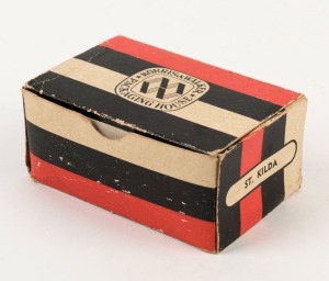 ST. KILDA: c1950 Morris & Walker Packaging House, Smith Street, Fitzroy "This is a Brightwood Box For You to Keep Your Footballers Swap Cards Tidy", cardboard box in St. Kilda colours and with the club name to the end panels. Extremely rare; we have offer