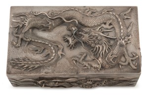 An impressive Chinese export silver jewellery casket with dragon decoration, 19th/20th century, ​​​​​​​seal mark to base, 7cm high, 17cm wide, 9cm deep, 540 grams