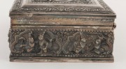 A Burmese silver box with timber lining, 20th century, stamped "95% SILVER, BURMESE" with additional maker's marks, ​​​​​​​8cm high, 19cm wide, 12cm deep, 852 grams total including timber lining - 7