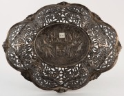 A German silver pierced bowl with repousse interior scene decoration, 19th/20th century, stamped "800" with crown and crescent mark, ​​​​​​​32cm wide, 454 grams - 3