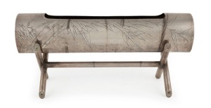 A Chinese export silver flower trough on cross stretcher stand, early 20th century, stamped "SILVER", 11.5cm high, 26cm wide, 382 grams