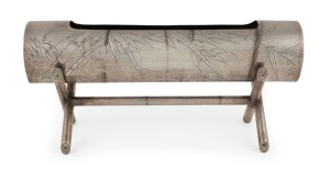 A Chinese export silver flower trough on cross stretcher stand, early 20th century, stamped "SILVER", ​​​​​​​11.5cm high, 26cm wide, 382 grams