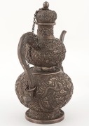 An antique Chinese silver double gourd shaped teapot with dragon decoration, 19th century, ​​​​​​​20.5cm high, 576 grams - 2