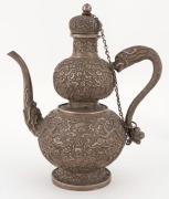 An antique Chinese silver double gourd shaped teapot with dragon decoration, 19th century, ​​​​​​​20.5cm high, 576 grams - 3