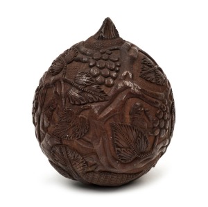 BUGBEAR antique carved coconut flask, 18th/19th century, ​​​​​​​12cm high