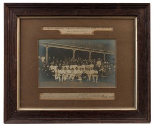 "Australian Commercial Travellers' & Warehousemen's Association Cricket Team. Visit To Melbourne, Easter 1907. S. Australia, 299. Victoria, 173" albumen print teams photo in original frame and mount with player names caption window, 46 x 56cm overall.