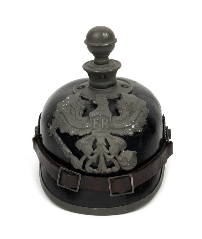 KUGELHELM Prussian Artillery Other Ranks leather covered helmet with subdued wappen and kugel, circa 1914 to 1915