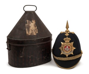 British 1878 Home Pattern Officer's helmet with metal travel container, Royal Irish Regiment.