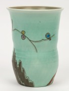 CLARICE CLIFF English Art Deco porcelain vase on turquoise ground, circa 1930, blue factory mark to base (blurred), ​​​​​​​17.5cm high - 2