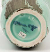 CLARICE CLIFF English Art Deco porcelain vase on turquoise ground, circa 1930, blue factory mark to base (blurred), ​​​​​​​17.5cm high - 3