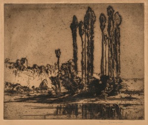 FRANK BRANGWYN (1867-1956),  On The Lot At St. Cirque, drypoint engraving, signed in pencil lower right "Frank Brangwyn", ​​​​​​​22 x 26cm, 53 x 45cm overall