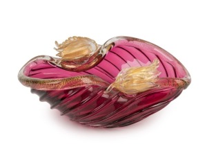 BAROVIER & TOSO Murano cranberry glass bowl with gold inclusions, circa 1950s, 12cm high, 30cm wide