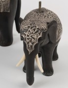 An antique Indian silver mounted ivory ornament resting on two carved ebony elephants, 19th century, an impressive 51cm high, 74cm long - 5