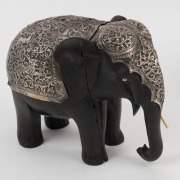 An antique Indian silver mounted ivory ornament resting on two carved ebony elephants, 19th century, an impressive 51cm high, 74cm long - 6