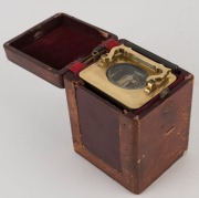 An antique French carriage clock with key, in original scarlet leather case, 19th century, ​​​​​​​14cm high overall - 4