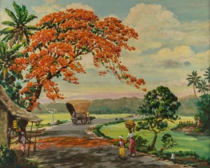 TERRY de NIESE (Sri Lankan), village scene with cart, oil on board, signed lower right "T. de Niese, 1972", ​​​​​​​53 x 66cm, 62 x 76cm overall