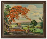 TERRY de NIESE (Sri Lankan), village scene with cart, oil on board, signed lower right "T. de Niese, 1972", ​​​​​​​53 x 66cm, 62 x 76cm overall - 2