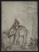 An antique silver plated plaque of an elephant and rider, early 20th century, framed 54 x 43cm overall - 2