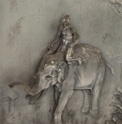 An antique silver plated plaque of an elephant and rider, early 20th century, framed 54 x 43cm overall - 3