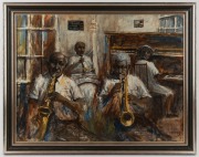 WARD (USA), Untitled band scene,  oil on canvas board,  signed Ward '81, 44cm x 59cm, 53cm x 67cm overall