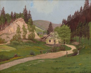 CHRISTIAN GOTTHARD HIRSCH (German, 1889 - 1977), (spring in the mountains), watercolour on board, signed lower right "Ch. Gotth. Hirsch, 1943", 32 x 39cm, 40 x 47cm overall