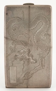 A Chinese silver cigarette case with engraved dragon decoration, early 20th century, seal mark to interior, 14.5cm wide, 186 grams