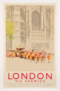 c1930s "LONDON via Harwich" published by the London & North Eastern Railway by Vincent Brooks, Day & Son. Artwork by Fred Taylor, linen backed. 63.5 x 101cm