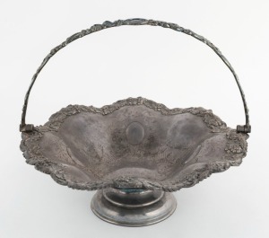 An English sterling silver basket with engraved decoration, made in Sheffield, 19th/20th century, 25cm across the handles, 730 grams