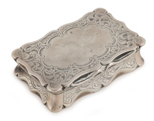 An antique English sterling silver snuff box, by Hilliard & Thomason of Birmingham, circa 1856, 9cm high, 128 grams