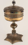 PAUL BRUNET antique French gilded silver chalice and cover, adorned with lapis lazuli, diamonds, seed pearls, rubies, enamel and paste, with inscription (translation) "Whoever Eats Of This Bread, He Shall Live Forever", circa 1900, 30cm high, 1060 grams - 4