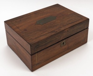 An antique English rosewood travelling box with fitted lift out tray, 19th century, ​​​​​​​11cm high, 26cm wide, 18.5cm deep