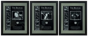 THE BEATLES IN AUSTRALIA 1964: - Original film Frames: Three displays, each with an original 16mm film frame, and an enlarged print of the image: 'George Harrison and John Lennon During the Beatles First Australian Press Conference at the Sheraton Motor H