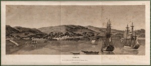 Charles Alexander LESUEUR&nbsp;(1778 - 1846), Timor, Vue de la rade, de la ville et du Fort&nbsp;de Coupang&nbsp;(Kupang), copper engraving, Plate No XXXIX, c.1810, 20 x 47cm.