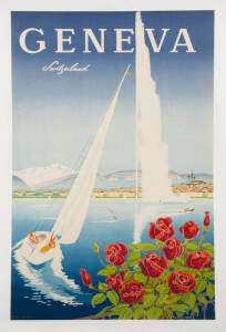 c1930s "Geneva Switzerland" travel poster with artwork by W.M.Mahrer. Linen backed. 64 x 98cm