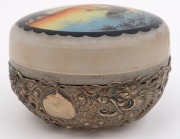 A Chinese silver mounted Art Deco glass powder bowl with hand-painted top, circa 1920s, ​​​​​​​8cm high, 12cm diameter - 3