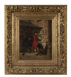 GUSTAVE DAVID (French, 1824-1891), the book seller, oil on board, signed lower right, "Gustave David", 45 x 36cm