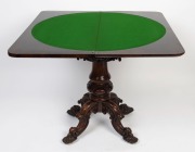 An antique English rosewood card table with fold-over top and green wool interior, mid 19th century, ​​​​​​​77cm high, 93cm wide, 45cm deep - 4