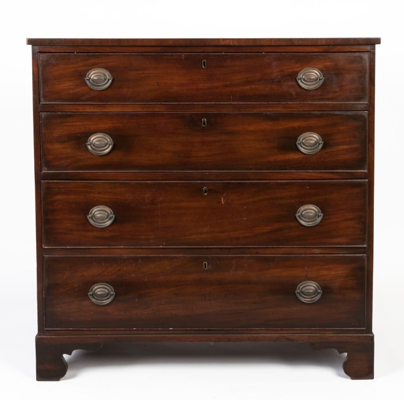 An antique English mahogany chest of four graduated drawers, early 19th century, 102cm high, 104cm wide, 52cm deep