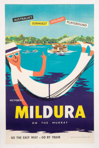 c1960s "MILDURA" travel poster printed by A.C.Brooks [Melbourne], artwork by Trewin. A poster previously unknown to our rooms. RARE 101 x 63cm