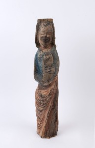 An antique Continental Mary and child statue, carved wood with polychrome finish, 62cm high