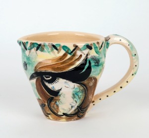 TINA LEE "Rooster" pottery jug, incised "Tina Lee Ceramics, Rooster Jug, 2017", 11cm high, 16cm wide