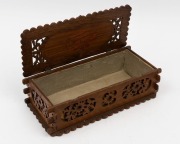 An antique Australian folk art pierced timber box with marquetry bird decoration and mother of pearl, South Australian origin, 19th/20th century, ​​​​​​​9.5cm high, 34cm wide, 15cm deep - 2