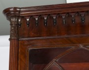 A fine antique Scottish mahogany library secretaire bookcase with full length reeded pilasters, carved palmette capitals and gothic arched astragal glazed upper doors. Interior superbly fitted with drawers and compartments, veneered in partridge wood, cir - 5