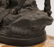 An antique French mantle clock with cast spelter deer case on Sienna marble base, eight day time and strike movement with Arabic numerals, 19th century, ​​​​​​​65cm high - 3