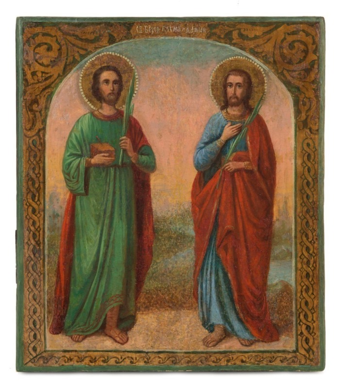 An antique hand-painted Russian Icon, 19th/20th century, 35 x 30cm