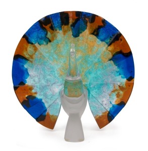 DAUM French pâte de verre and frosted glass peacock statue, engraved "Daum, France", 29cm high