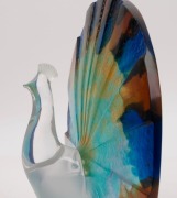 DAUM French pâte de verre and frosted glass peacock statue, engraved "Daum, France", 29cm high - 3