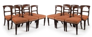 A set of 12 William IV antique English mahogany spadeback dining chairs with reeded legs, circa 1840